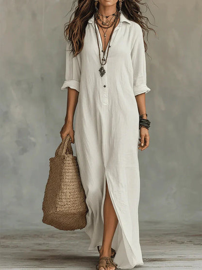 Céline™ | Robe Maxi Noire Ample à Boutons