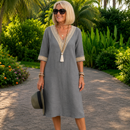 Élisa | Linen V-neck Midi Dress